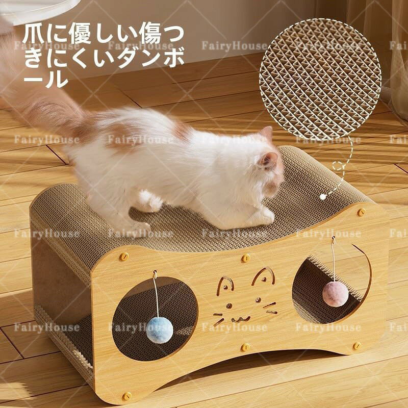 The Adoreの爪とぎハウス 猫用 二層構造 段ボール製 爪とぎベッド 兼用 キャットハウス 省スペース設計 猫の運動・休息・ストレス軽減に 配置しやすいペット用品 家具や壁の傷対策にも｜アングル3