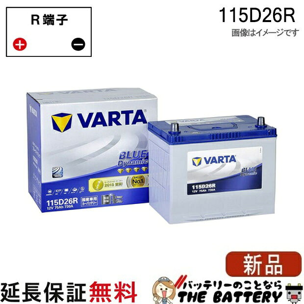 ▌目次 .&nbsp;商品概要 .&nbsp;メーカー保証 + 延長保証について .&nbsp;【オプション】充電サービスとは .&nbsp;廃棄バッテリー無料ってなに？ .&nbsp;バッテリーの交換方法 .&nbsp;梱包について .商品概要【パッケージリニューアルについて】VARTAバッテリーは現在、順次パッケージデザインのリニューアルが行われております。今回のリニューアルはパッケージデザインの変更となり、製品の性能・品質に変更はございません。切り替え期間中は新旧パッケージが混在するため、商品ページに掲載している画像と異なるパッケージの商品をお届けする場合がございます。なお、パッケージのご指定はできませんので、あらかじめご了承ください。 ▓&nbsp; 115D26R Varta Blue 自動車バッテリー メーカー VARTA ( バルタ ) 規格 容量 (5時間率) :75Ah　 サイズ : 長260　幅173　高225　(mm)　 互換 48D26R / 55D26R / 65D26R / 75D26R / 80D26R / 85D26R / 90D26R / 95D26R / 100D26R / 105D26R / 115D26R 端子形状 トップターミナル　ポール型 端子レイアウト Rタイプ 状態 新品 補償期間 ご購入後より 36ヶ月または走行距離10万Kmまで製品補償（どちらか早いほう） ※エンジン始動用以外の用途に使用しないで下さい。 ※充電回復する単なる放電状態(バッテリーあがり)、 自動車以外の用途でお使いになる場合は、補償対象外となります。 補償を受ける場合は、検査・点検を行いますのでお日にちが必要となります。 (代替品は行っておりません) 製品補償について詳しくはこちら 備考 ご注文後のキャンセル不可 ※ 商品の写真はメーカーカタログ画像をサンプルとして使用しています。実際の製品と異なる場合がございますのでご了承ください。 お求めの際には、容量・サイズ等をご確認下さい。 .メーカー保証&nbsp;+&nbsp;延長保証について + 【オプション】充電サービスとは .廃棄バッテリー無料ってなに？ 廃棄バッテリー回収には、2パターンございます。 ①お客様ご自身で送られるパターン ②廃棄回収伝票ご購入のパターン このパターンの違いは何？ 廃棄処分費用は無料ですが、 送って頂くのに送料がかかります。 お客様が配送業者にご自身で送られる場合と、 当店の伝票をご使用の場合とでは、 送料がお安くなる場合があるために 廃棄バッテリー回収伝票を販売させて頂いています。 カーバッテリー 自動車バッテリー 車バッテリー バッテリー車 車用 バッテリー上がり バッテリー寿命 車 バッテリー交換 車類似商品はこちら115D26L バッテリー Varta Blu19,290円135D31R バッテリー Varta Blu21,690円95D23R バッテリー Varta Blue17,690円115D31R バッテリー Varta Bla20,390円90D26R バッテリー Varta Blac16,290円135D31L バッテリー Varta Blu21,690円95D23L バッテリー Varta Blue17,690円75B24R バッテリー Varta Blue14,890円55B19R バッテリー Varta Blue11,190円115D31L バッテリー Varta Bla20,390円新着商品はこちら2026/9/9S55D23R 国産車 ハイブリッド車補機用バ21,390円2026/8/8NK-303 ニシモト NISHIMOTO 1,790円2026/8/8NK-301 ニシモト NISHIMOTO 山1,790円2026/8/8NK-305 ニシモト NK-305 角型 ナ1,990円2026/8/8NK-519 ヴェルデ レッツ2 ニシモト サ4,500円2026/09/09 更新