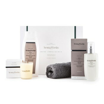 【月間優良ショップ受賞】 Aromaworks Mens Indulgence Set 3.4oz Calming AfterShave Lotion, 10.55oz Calming Body Wash 2.6oz Yang Candle, Slate Gray Flan 送料無料 海外通販