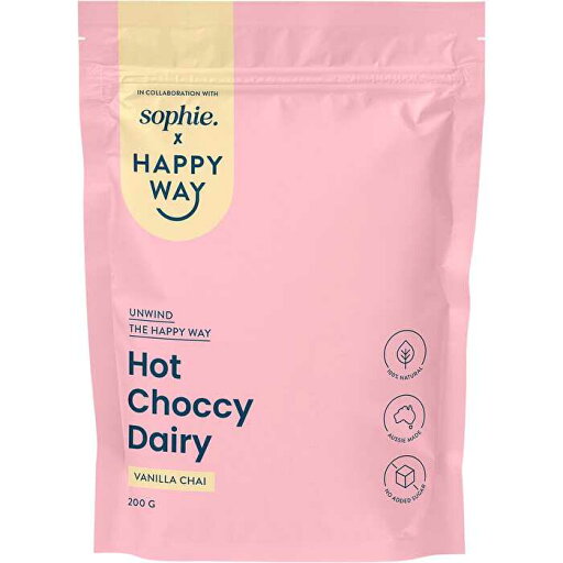 Happy Way Sophie's Hot Choccy Dairy Vanilla Chai 200g Happy Way Sophie's Hot Choccy Dairy Vanilla Chai 200g