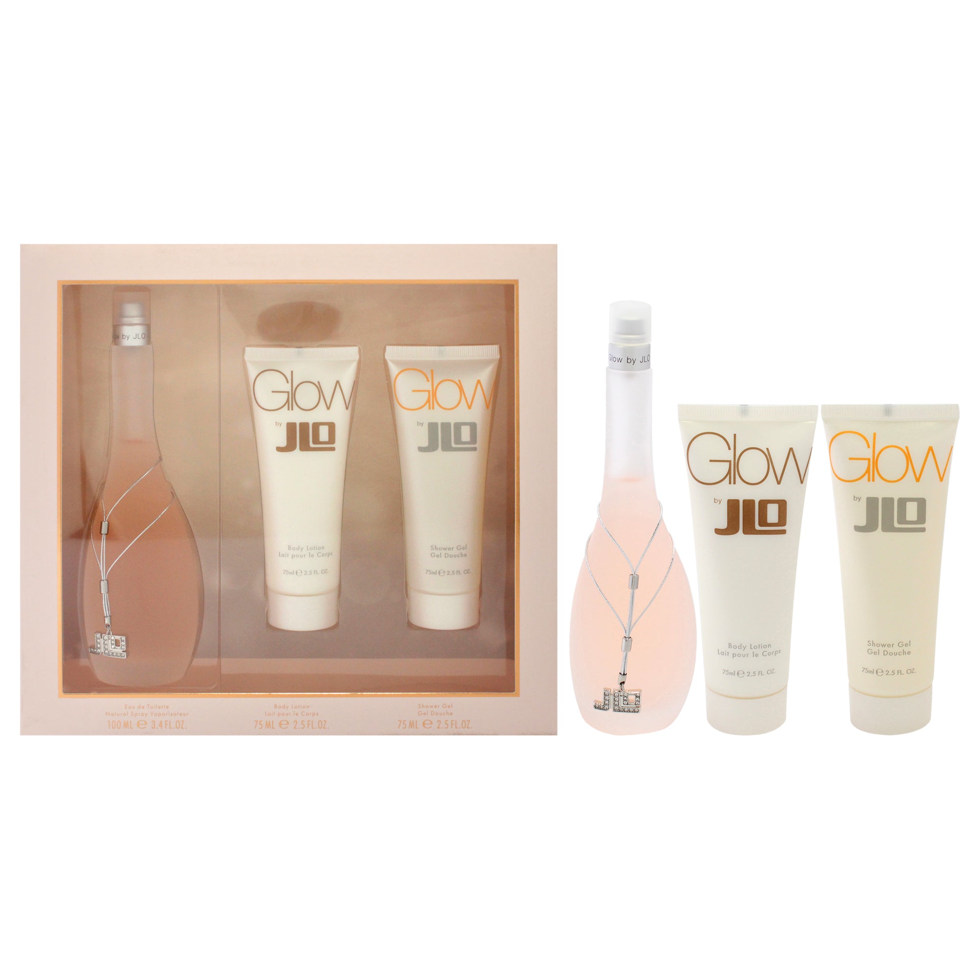 Jennifer Lopez Glow by Jennifer Lopez for Women - 3 Pc Gift Set 3.4oz EDT Spray, 2.5oz Body Loti..