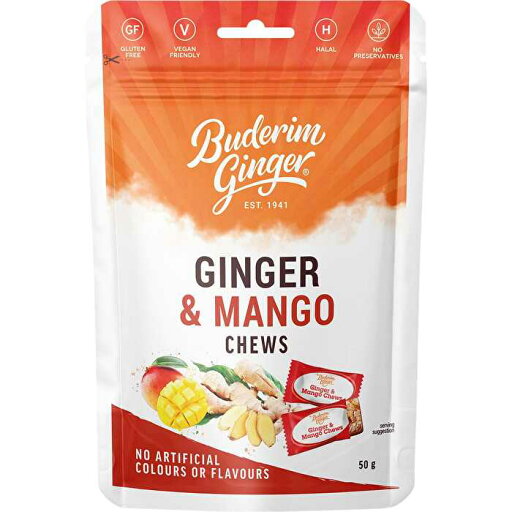 Buderim Ginger Ginger & Mango Chews 50g Buderim Ginger Ginger & Mango Chews 50g