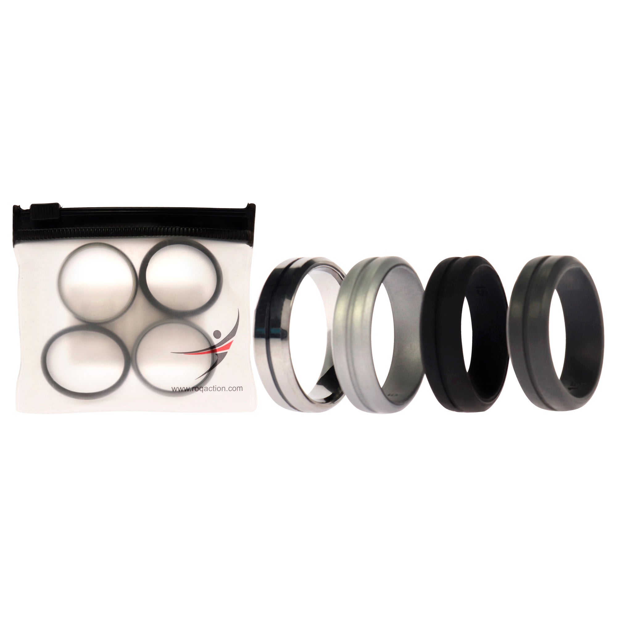 ROQ Silicone Wedding Twin Middle Line Ring Set - Black by ROQ for Men - 4 x 15 mm Ring