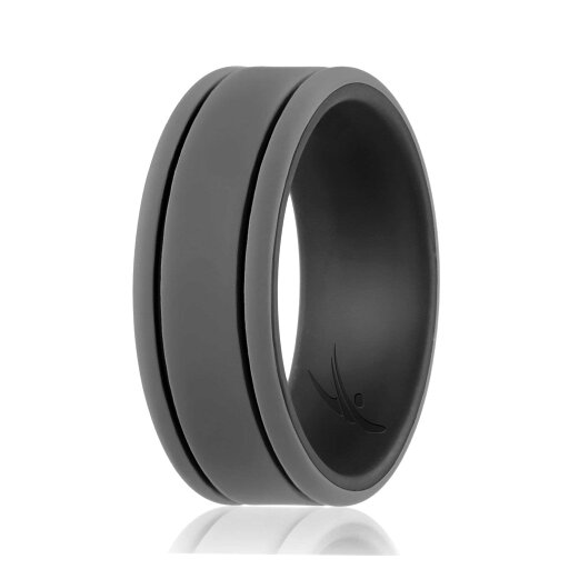 ROQ Silicone Wedding Ring - Duo Collection 2 Thin Lines - Black-Grey by ROQ for Men - 15 mm Ring ROQ Silicone Wedding Ring - Duo Collection 2 Thin Lines - Black-Grey by ROQ for Men - 15 mm Ring