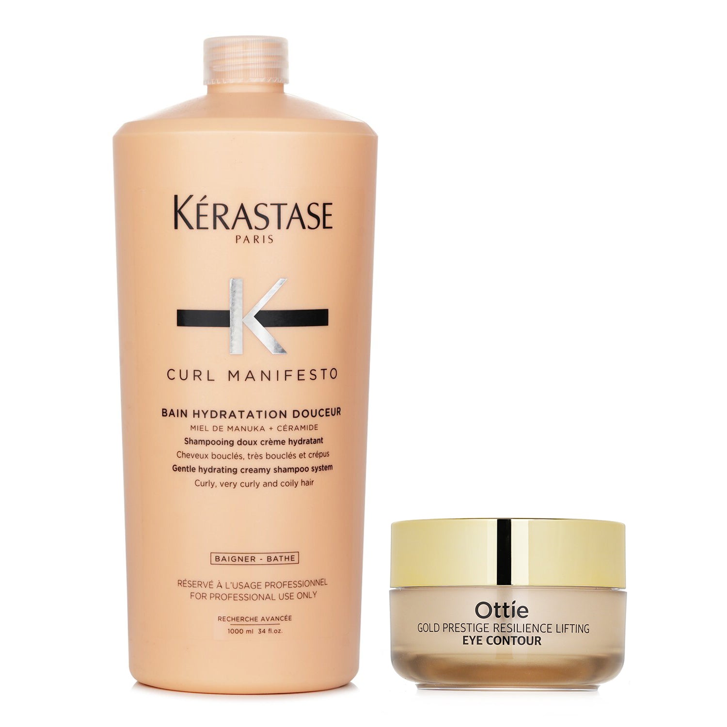 ケラスターゼ Kerastase Curl Manifesto Bain Hydratation Douceur Shampoo Gentle Creamy Shampoo - For Curly, Very Curly & Coily Hair (Salon Size) 1000ml X Ottie Gold Prestige Resilience Lifting Eye Contour 30ml 2pcs