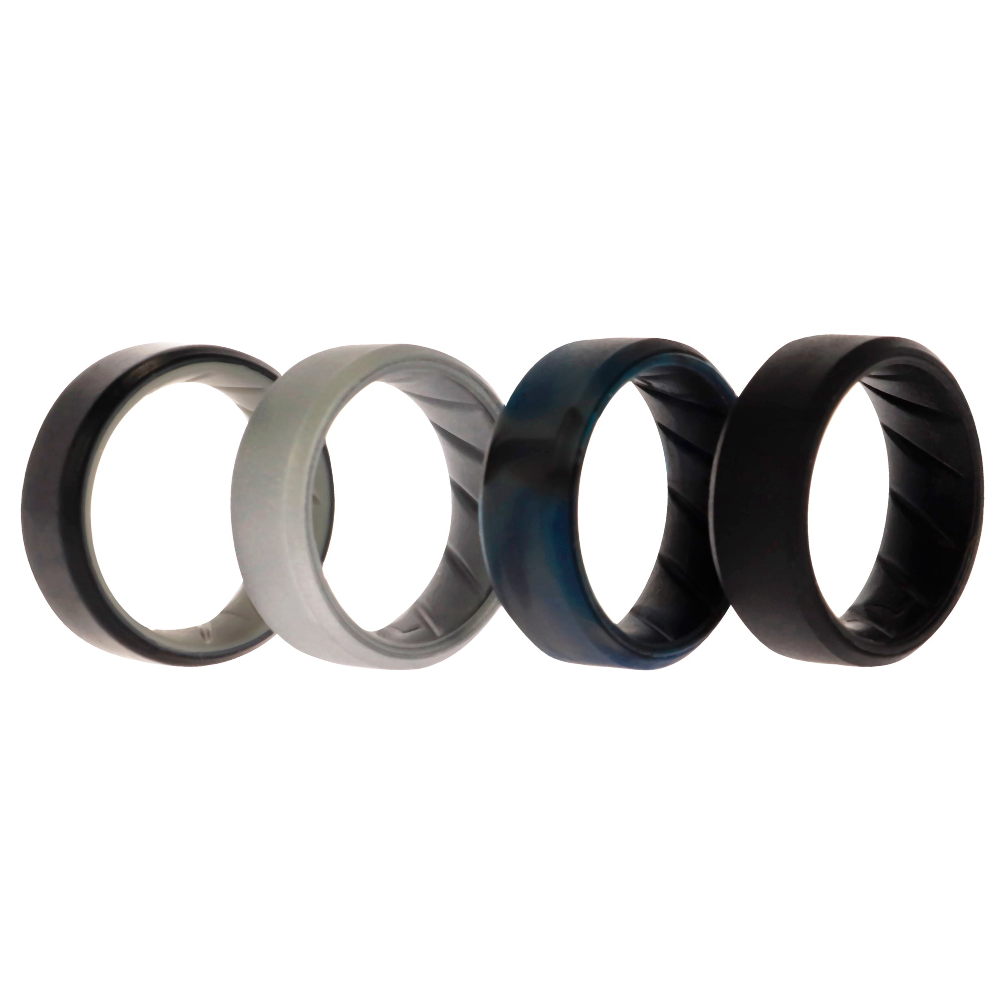 ROQ Silicone Wedding BR 8mm Edge Ring Set - Black-Blue-Camo by ROQ for Men - 4 x 7 mm Ring