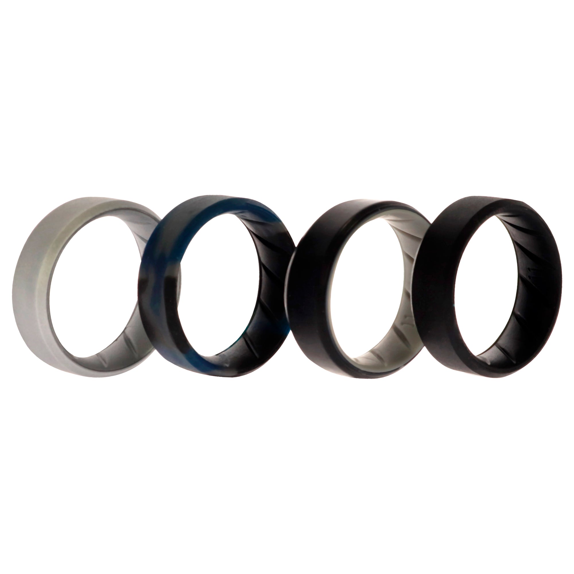 ROQ Silicone Wedding BR 8mm Edge Ring Set - Black-Blue-Camo by ROQ for Men - 4 x 11 mm Ring