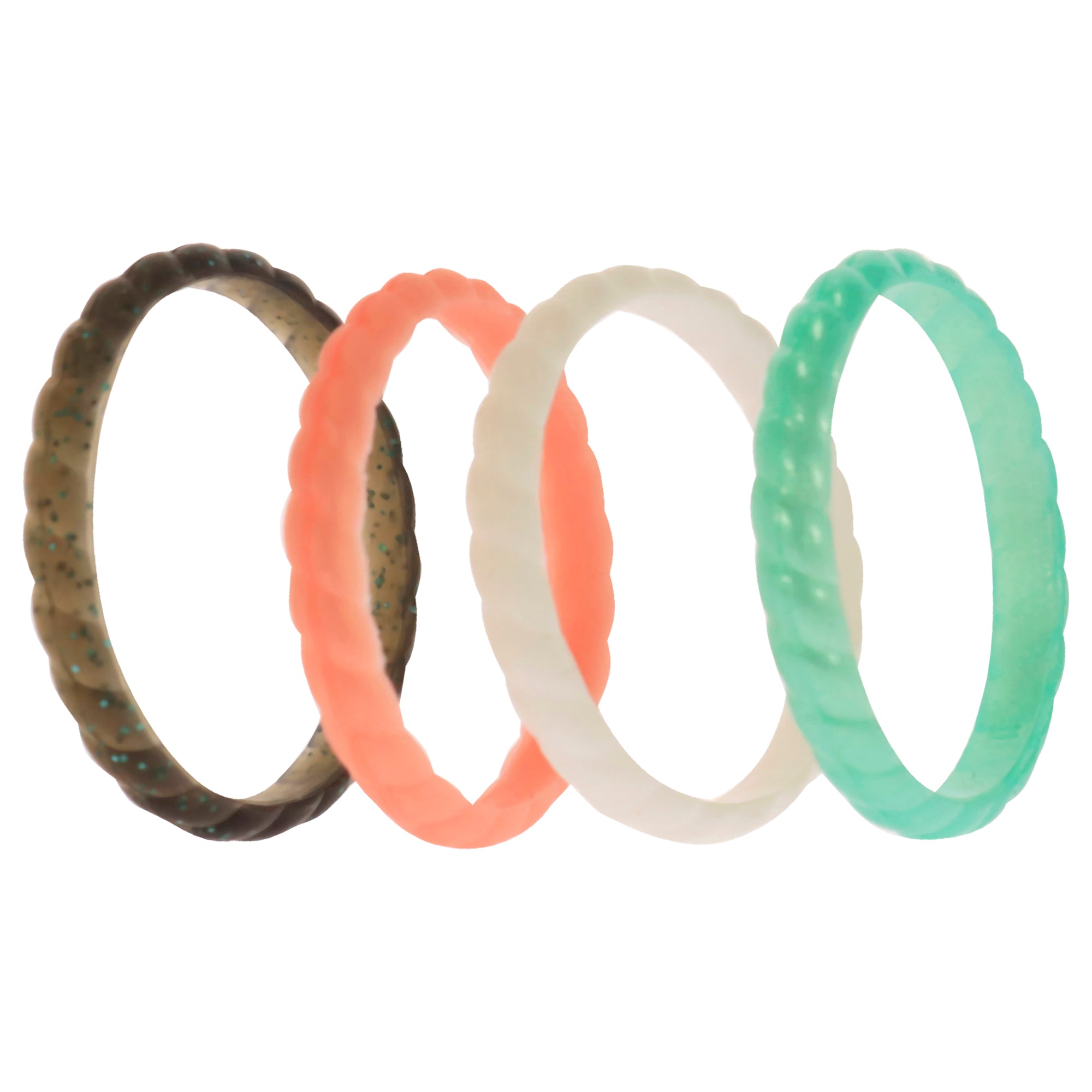 ROQ Silicone Wedding Stackble Braided Ring Set - Aqua-Rose by ROQ for Women - 4 x 11 mm Ring