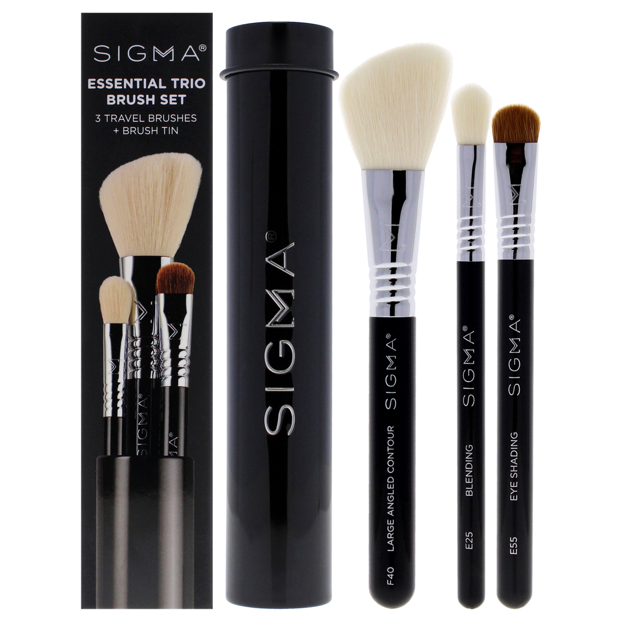 【月間優良ショップ受賞】 SIGMA Essential Brush Set - Black Eye Shading Brush - E55, Large Angled Contour Brush - F40, Blending Brush - E25, Brush Tin 送料無料 海外通販