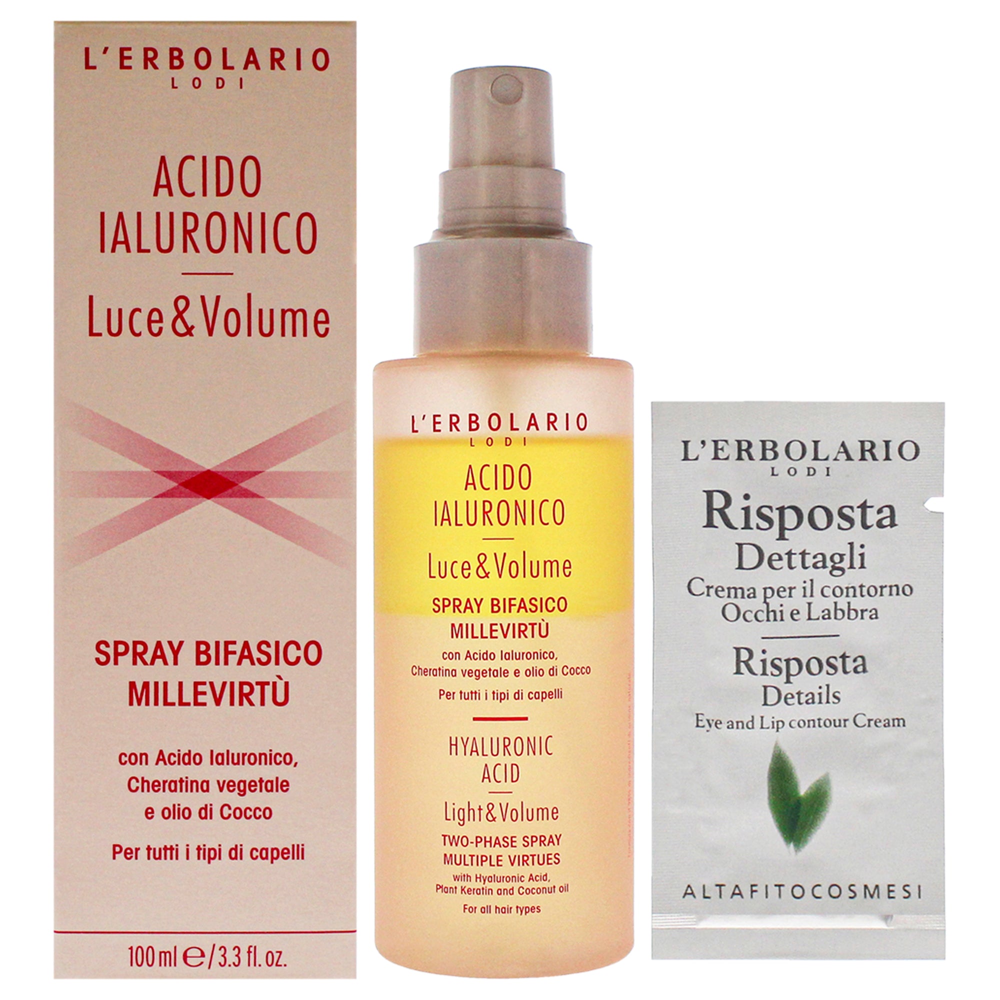 【月間優良ショップ受賞】 LErbolario Hyaluronic Acid Light and Volume Two Phase Spray Hair Spray 3.3 oz 送料無料 海外通販