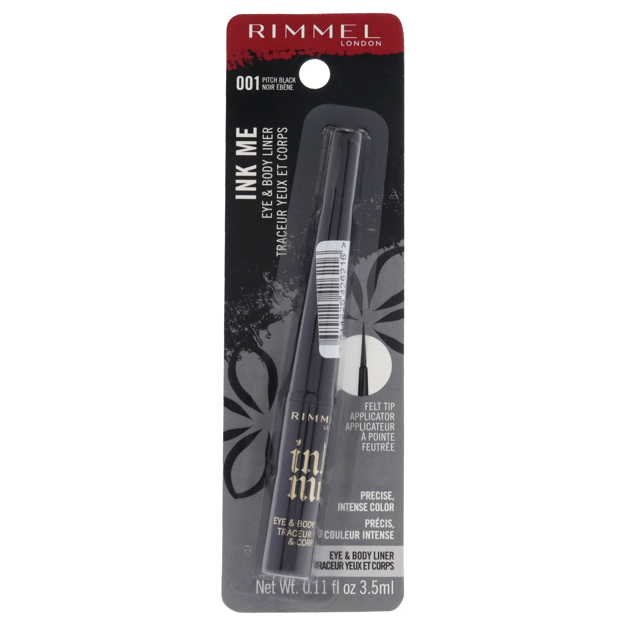【月間優良ショップ受賞】 Rimmel London Ink Me Eyes and Body - 001 Pitch Black Eyeliner 0.11 oz ..