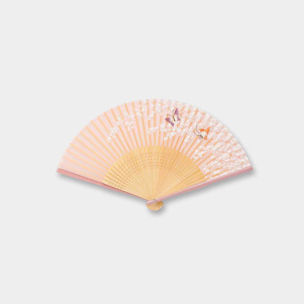 乐天商城 - 【扇子】女物 絹扇 花に集う胡蝶 桃色 | 京扇子 | 大西常商店