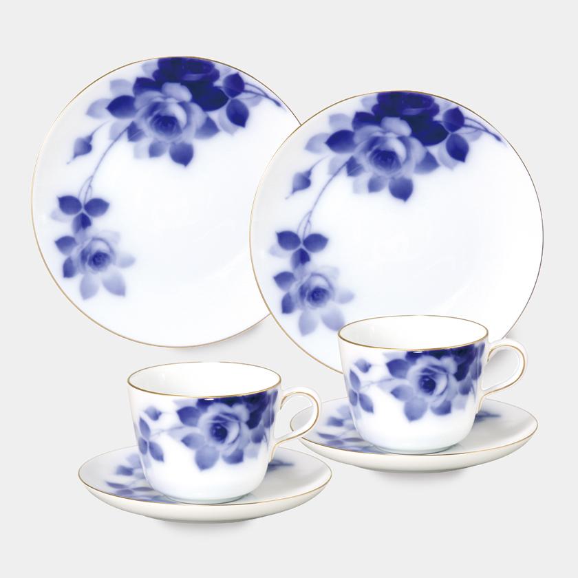 Rakuten - 【磁器】大倉陶園 ブルーローズ カフェスペシャルペアセット（モーニングカップ＆ソーサー、デザート皿各2セット）