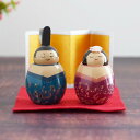 【ひな人形】ミニ親王飾り (殿:青、姫:紅) | 津軽塗