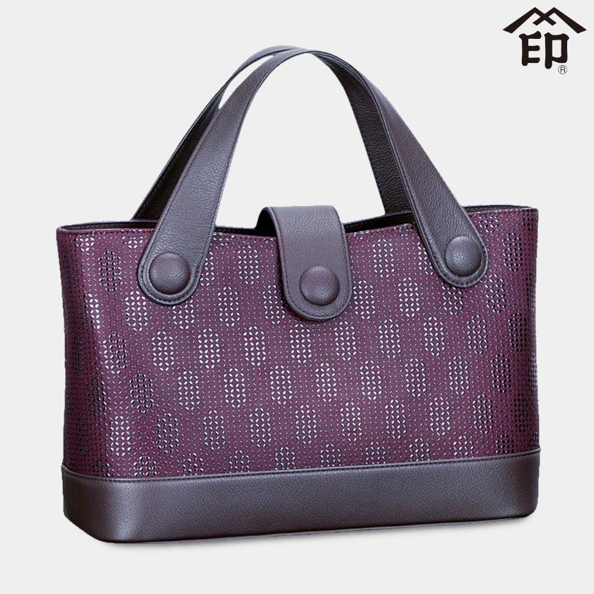 【トートバッグ】4手提げ 大小七宝 (紫地×黒漆) | 甲州印伝 | 印傳屋