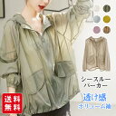 【新品開催10%off】シースルー パーカー シアーパーカー レディース 日焼け対策 フード付き 冷房対策 羽織り UV ボリューム袖 大きいサイズ 透け感 ラ...