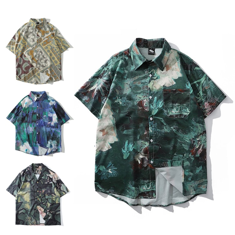 ダンス 衣装 シャツ 夏 半袖 ペイズリー柄 花柄 ゆるシャツ メンズ ヒップホップ 衣装 シャツ カジュアル 男性用 リゾート ビーチ おしゃれ
