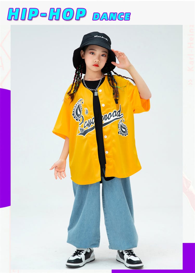 キッズダンス衣装 セットアップ ベースボールシャツ 半袖 ヒップホップ 上下セット...