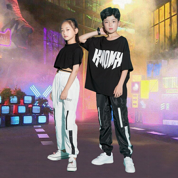 ダンス パンツ キッズ ヒップホップ キッズダンス衣装 パンツ 白 黒 子供服 ズボン...