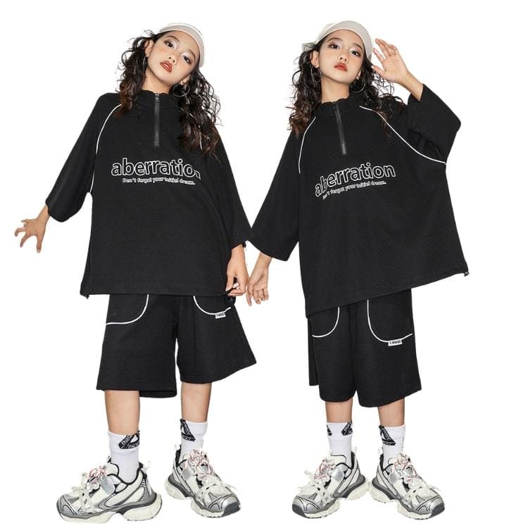 キッズダンス衣装 セットアップ チームお揃い 男の子 女の子 hiphop ダンスシャツ イベント カジュアル K-POP ゆるシャツ ファッション 文化祭 ゆったり 普段着 ヒップホップ 上下セット 韓国 セットアップ ブラック