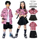 キッズダンス 子供 ダンス衣装 虎柄 ピンク 2点セット 男の子 女の子 半袖シャツ 短パン スカート hiphop チアダンス チアガール 学生 ダンス発表会 演出服