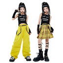 韓国 子供服 k-pop 女の子 セットアップ 演出服 キッズダンス衣装 スカート チェック柄 カーゴパンツ 上下セット ダンス 衣装 ステージ 衣装 ガールズ チア へそ出し ファッション