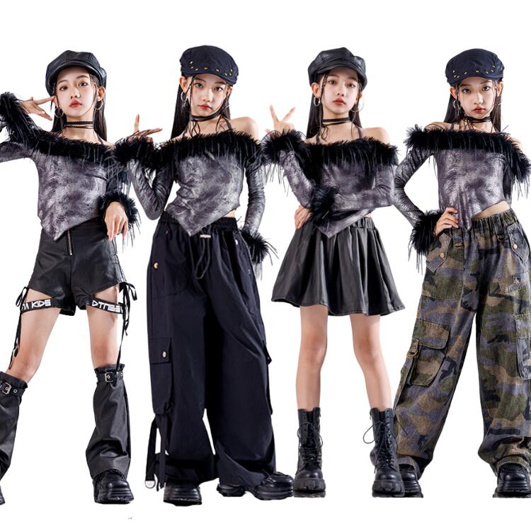 カモフラージュ柄 キッズダンス衣装 ヒップホップ キッズ セットアップ 子供服 女...