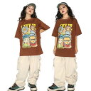 キッズダンス衣装 セットアップ チームお揃い 男の子 女の子 hiphop ダンスシャツ Tシャツ カーゴパンツ ピンク レトロ イベント カジュアル K-POP ゆるシャツ ファッション 文化祭 ゆったり 普段着 ヒップホップ 上下セット 韓国 セットアップ