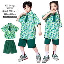 キッズダンス セットアップ グリーン シャツ 半袖 ハーフパンツ 男の子 女の子 夏 オーバーサイズ ゆったり ダンス服 ヒップホップ hiphop ストリートダンス チームダンス 小学生 中学生 幼稚園 お揃い 発表会 舞台服 110-180cm