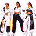 ダンス衣装 レディース 龍柄 白 黒 トップス へそ出し ダンスパンツ dsダンス アイドル ヒップホップ k-pop セクシー 演出服 ジャズ ダンス ステー...