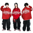キッズダンス ダンス衣装 セットアップ 子供服 シャツ 赤 長袖 パンツ 黒 ヒップホップ キッズ ダンス 衣装 ゆるシャツ カーゴパンツ ストリート系 120...