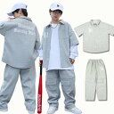 キッズダンス衣装 セットアップ グレー ベースボールシャツ ダンス衣装 子供服 ヒップホップ ファッション ダンス衣装 かっこいい キッズ 衣装 子供服 男の子 シャツ 半袖 シャツ ベースボール パンツ ロング丈 ダンスパンツ おしゃれ 練習着 派手