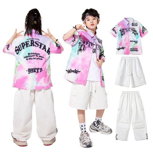 タイダイ柄 シャツ 子供服 派手 キッズダンス衣装 セットアップ シャツ 半袖 カーゴパンツ 白 ヒップホップ 衣装 キッズ ダンス衣装 カラフル シャツ パンツ ズボン おしゃれ タイダイ柄 シャツ 子供服 派手 キッズダンス衣装 セットアップ シャツ 半袖 カーゴパンツ 白 ヒップホップ 衣装 キッズ ダンス衣装 カラフル シャツ パンツ ズボン おしゃれ