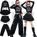 キッズダンス セットアップ レディース へそ出し レッグウォーマー パンツ トップス スカート ショーツ かっこいい ブラック 黒 蝶々 ジャズダンス キッズ ...