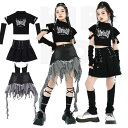 セットアップ キッズダンス レディース へそ出し 蝶々 トップス スカート デニムスカート かっこいい 黒 ブラック ジャズダンス キッズ 子供 女の子 おしゃ...