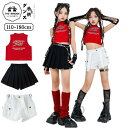 キッズダンス ダンス衣装 演出服 練習着 女の子 トップス ショーツ プリーツスカート レッグウォーマー 黒 白 赤 ブラック レッド ホワイト ジャズダンス セットアップ 韓国風 ダンスウェア チアガール ガールズ 上下 応援団 キッズ ブラック かっこいい デザイン