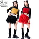 へそ出し チア キッズダンス 衣装 赤 黒 ヒップホップ もふもふ 韓国 hiphop jazz 子供服 ステージ衣装 派手 女の子 おしゃれ トップス JAZ...