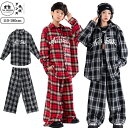 チェック柄 キッズダンス 衣装 女の子 男の子 黒 赤 セットアップ 韓国 hiphop 派手 ゆったりパンツ シャツ タンクトップ へそ出し アイドル ストリ...