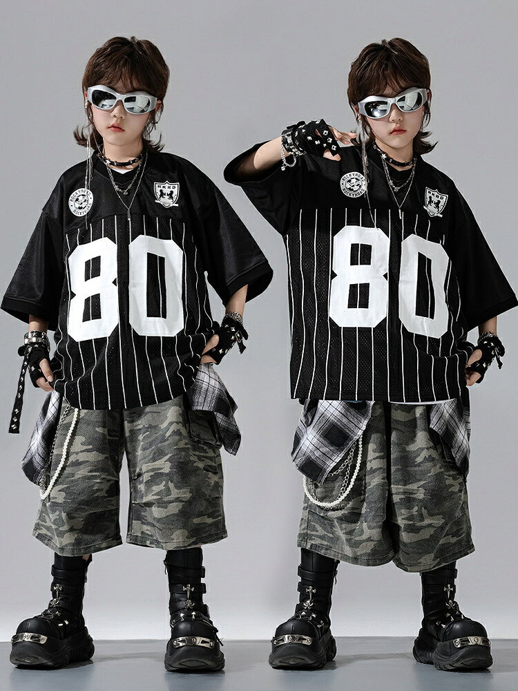 キッズ ダンス 衣装 ベースボールスーツ ストライプ 迷彩柄 パンツ ショート丈 腰巻風 子供服 ヒップホップ 衣装 女の子 男の子 派手 キッズダンス衣装 tシャツ パンツ 子ども服 k-pop キッズ 練習着 ダンス衣装 セットアップ かっこいい 個性110-180 2