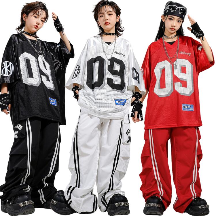 キッズ ダンス衣装 セットアップ 半袖 メッシュTシャツ パンツ 上下セット 2点セッ...