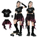 キッズダンス衣装 セットアップ 黒 ヒップホップ ファッション チェック柄 スカート ダンス発表会 子供服 女の子 ダンス 衣装 ヒップホップ キッズ ダンス衣装 セットアップ ガールズ hiphop kpop 韓国