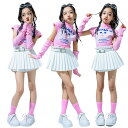 キッズダンス衣装 セットアップ チアガール 3点セット トップス スカート 袖カバー ピンク ホワイト 女の子 ダンス衣装 セットアップ ヒップホップ 子供服 ...