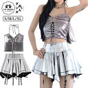 シルバー 銀 ダンス衣装 アイドル 衣装 レディース ヒップホップ 演出服 セットアップ スカート ヘソ出し トップス 袖なし 韓国 k-pop ジャズ ステー...