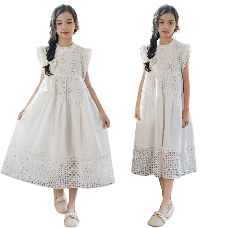姫系ワンピース女の子レース白無地袖...