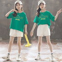 子供衣装 上下セット Tシャツ 半袖 ショ ートパンツ 女の子 夏 夏用 韓国ファション スポーツ 子供服 可愛い おしゃれ コットン 綿 通気 リゾート 普段着 通学 体育会 運動 ゆったり 大きいサイズ 12歳 13歳