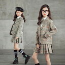 韓国子供服 スーツ 女の子 卒業式 入学式 小学生 フォーマル アウター ジャケット＋スカート 2点セット 子供服 スーツ 子供服 フォーマル チェック柄 セットアップ キッズ 長袖 女の子秋 子ども服 上下セット 女の子 ジュニア スカートスーツ 120/130/140/150/160