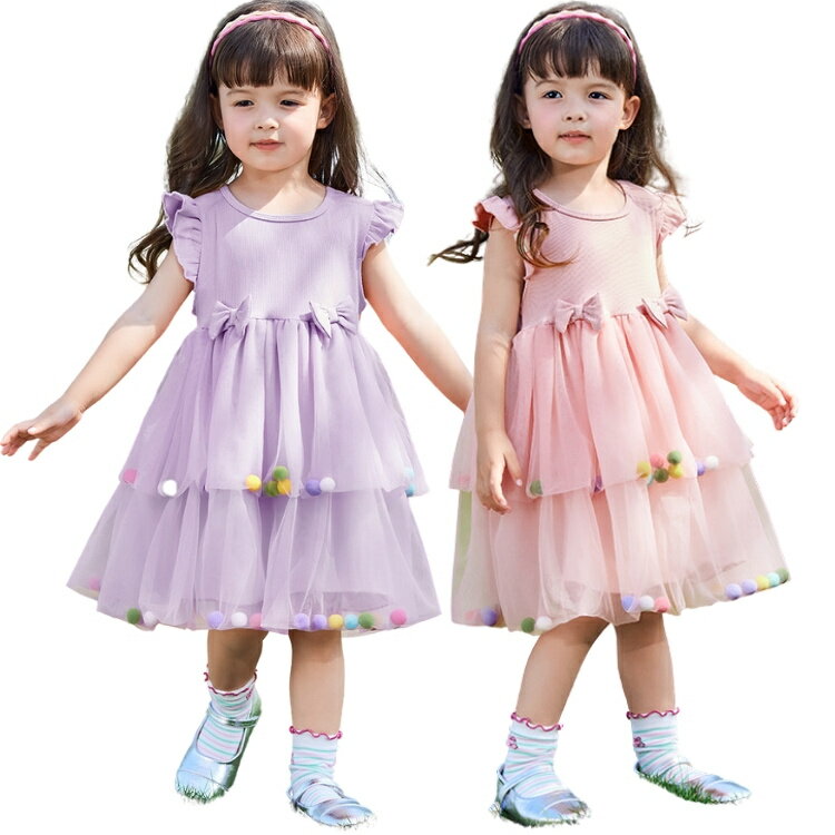 チュール ワンピース 女の子 ピアノ 発表会 おしゃれ 姫系 紫 ピンク 裏地付き 子供用 リボン フォーマ..