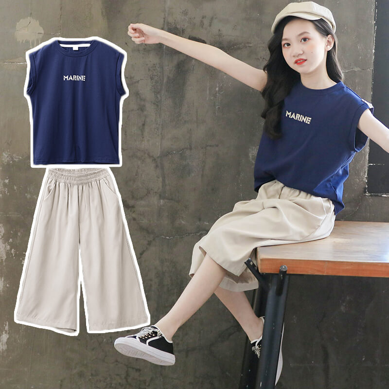 洋服 レディース(中学生) 子供服 韓国 夏 女の子 セットアップ キッズ 上下セット Tシャツ ワイドパンツ ガールズ 女の子 ジュニア カジュアル 森ガール 清楚系 小学生 中学生 通学 記念日 撮影 旅行 大人可愛い お出かけ ファッション