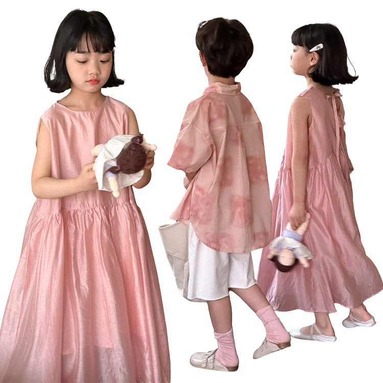ピンク シャツ キッズ ワンピース 子供服 双子 兄妹 姉弟 お揃い コーデ 韓国 子ども服 ゆるシャツ 子供ワンピース ロング丈 お揃い 男女 おしゃれ 90 100 110 120 130 140 150