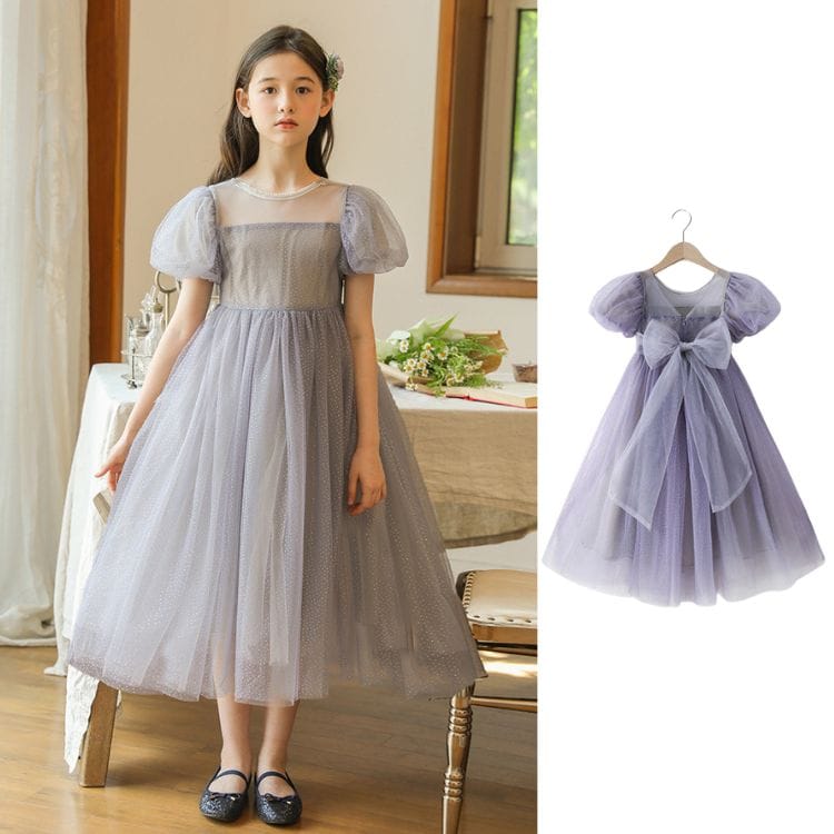 韓国 子供服 キッズ ドレス パープル ドット柄 女の子 半袖 春夏 キッズ ワンピース カジュアル ワンピース レース チュール ワンピース おしゃれ ワンピース 可愛い 韓国風 プリンセス ガールズ 110cm ～ 160cm